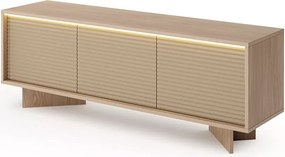 Szafka RTV Parsja 3D 150 cm – nowoczesna szafka pod telewizor, ryflowane fronty, LED, bolivar/cappuccino