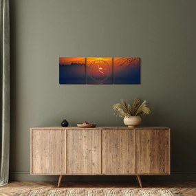 Obraz mostu o zachodzie słońca (z zegarem) (90x30 cm)