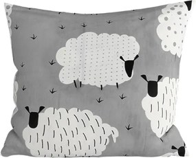 Polibawełniana poszewka na poduszkę WHITE SHEEPS 45x45 cm, szary