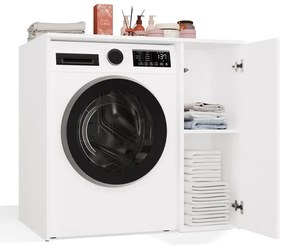 Biała szafka na pralkę z zamykanym regałem C2-N99