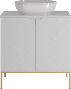 Szafka z umywalką nablatową Aspen 08, biały mat/złoty, 80 cm - zestaw 2