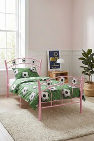 Różowe metalowe łóżko dla dziewczynki z motywem piłki 90x200 cm T2-P03