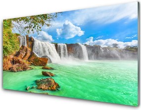 Panel Szklany do Kuchni Jezioro pod Górskim Wodospadem