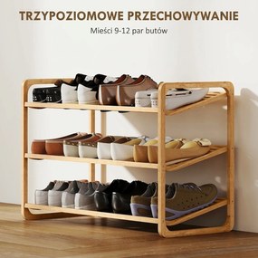 HOMCOM Regal bambusowy, regał na buty, regał do przedpokoju, 3 poziomy, nośność 30 kg, drewno
