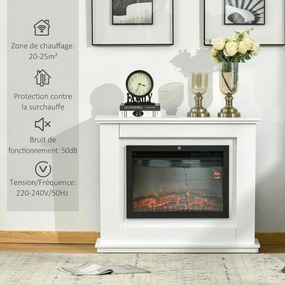 HOMCOM Elektryczny kominek, 3D LED płomienie, pilot, timer, MDF, Biały