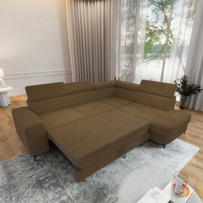 Masseno Narożnik ALVORO z funkcją spania i pojemnikiem na pościel Narozniki L, Rozkładana sofa - Miodowy, QUELLE 17