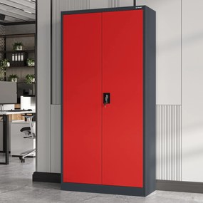 Biurowa szafa metalowa na akta JAN, 900 x 1850 x 400 mm, antracytowo-czerwona