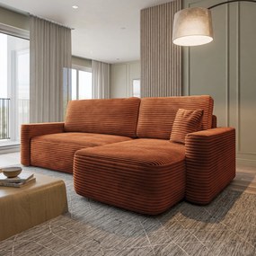Masseno Narożnik NERI z funkcją spania i pojemnikiem na pościel Narozniki L, Rozkładana sofa - Brązowy, TILIA 52