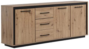 Komoda 3-drzwiowa z 3 szufladami, z MDF – kolor naturalny i czarny - NALAMANE