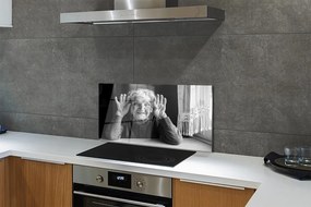 Szkło do Kuchni na Ścianę Portret Starszej Kobiety