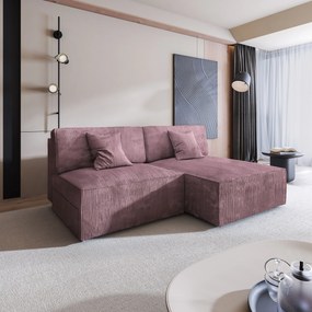 Masseno Narożnik FIORO z funkcją spania i pojemnikiem na pościel Narozniki L, Rozkładana sofa - Wrzosowy, POSO 130