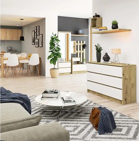 Komoda AKORD K120 Dąb Artisan 120 cm 6 szuflad kolor Biały mat 120x40x77 cm