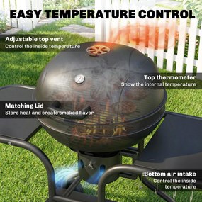 Outsunny Grill węglowy BBQ z bocznymi stolikami, termometrem w pokrywie, kółkami 129 x 63,5 x 106,5 cm | Aosom PL