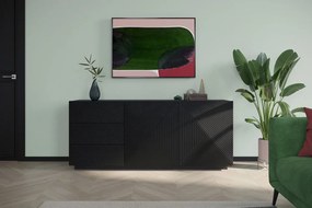 Komoda Asha 167 cm z szufladami i ryflowanym frontem - czarny mat