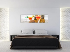 Obraz ananasów i szklanek na plaży (170x50 cm)