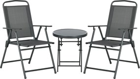Outsunny Zestaw bistro 3-częściowy z metalu Odporny na warunki pogodowe Zestaw mebli ogrodowych ze składanym stolikiem i krzesłami Ciemnoszary