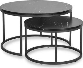 Zestaw Stolików Kawowych MAURO MAX 60 cm/80 cm Czarny Marmur Glamour