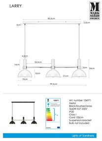 Czarna potrójna lampa wisząca Markslöjd Larry Black Gold