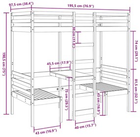 Piętrowe białe łóżko z biurkiem i krzesłami 90x190 - Devrix 5X