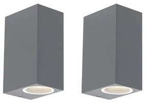 Zestaw 2 nowoczesnych lamp ściennych ciemnoszarych 2-światłowych IP44 - Baleno