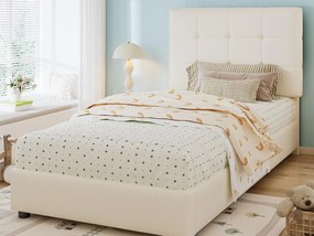 łóżko dziecięce 90x200 cm - zagłówek w kształcie ciastka - z stelażem lamelowym - PU + sklejka - Beżowy (bez materaca)