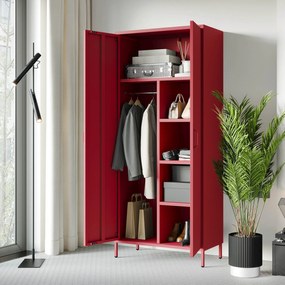 Szafa na ubrania metalowa czerwona FLAVIO, 800 x 1850 x 450 mm