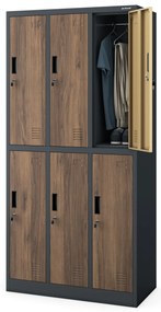 Szafa socjalna 6-drzwiowa IGOR, 900 x 1850 x 450 mm, Eco Design: antracytowa/ orzech
