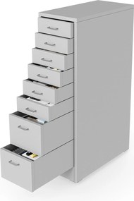 Szafka kartotekowa na kółkach, metalowa, 8 szuflad, na dokumenty, szara, 300x1100x600 mm: SARA V8