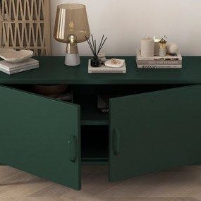 Szafka RTV metalowa na nóżkach butelkowa zieleń Modern ROSA, 1150 x 595 x 400 mm