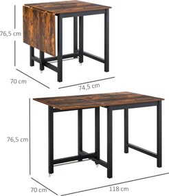 HOMCOM Składany stół jadalny, Stół industrialny, składany, metalowy i drewniany, oszczędzający miejsce, Brązowy