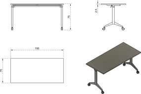 Biurko z kółkami i beżowym blatem Yumi S 150x70 cm