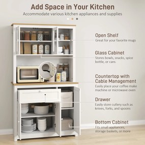 HOMCOM Szafka kuchenna w stylu wiejskim, 1 witryna, 1 otwarta półka, 1 szuflada, 2 szafki, Naturalne + Białe | Aosom PL