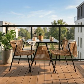 Zestaw Mebli Ogrodowych TRISTE Stolik i 2x Krzesło Brązowy/Czarny Rattan Nowoczesny