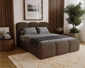 BESILIO Łóżko tapicerowane sypialniane 160x200 Camille - łóżko z pojemnikiem i stelażem drewnianym, - Brązowy