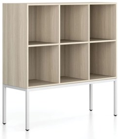 Regał FRAME, niski, z białą podstawą, 1299 x 450 x 1331 mm, dąb naturalny