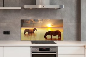 Szklany Panel Zebry przy Wodopoju o Zmierzchu