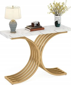 Wąski stolik konsolowy, stolik boczny ze złotą metalową ramą, 100 x 30 x 80 cm, mały stolik ekspozycyjny