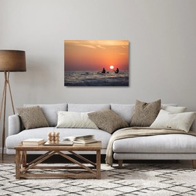 Obraz na szkle kajakarzy o zachodzie słońca (70x50 cm)