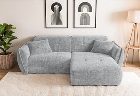 Jasnoszary narożnik z tkaniny szenilowej (prawostronny/z szezlongiem) Nelia – Ropez