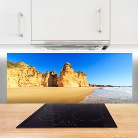 Szkło do Kuchni na Ścianę Błękit Oceanu I Złoty Piasek