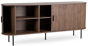 Komoda do Salonu Rozsuwana TRISH 180 cm Orzech Dwudrzwiowa Ryflowana Nowoczesna
