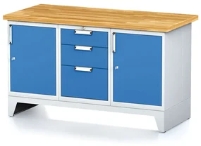 Alfa 3 Stół warsztatowy MECHANIC, 1500x685x880 mm, 1x 3 szufladowy kontener, 2x szafka, szara/niebieska