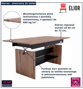 Rozkładany nowoczesny ławostół dąb artisan - Havres