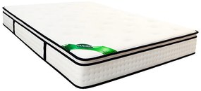 Zestaw 160 x 200 cm: stelaż skrzyniowy w białym kolorze + materac z 7-strefowymi sprężynami kieszeniowymi, wbudowanym topperem i pokrowcem bambusowym o grubości 26 cm – MIREZA od NATUREA