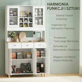 HOMCOM Kredens Witryna do Pracowni i Atelier Nowoczesna Szafka na Akcesoria i Dzieła Płyta MDF 100x40x180 cm | Aosom PL