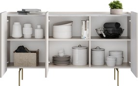 Komoda Malmi 150 cm trzydrzwiowa - kaszmir / crema bianca / złote nóżki