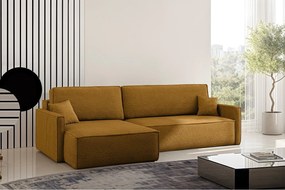 Narożnik z funkcją spania i pojemnikiem w kształcie L Carlos, tkanina Poso, Musztardowy, Lewy