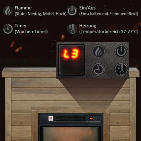 HOMCOM Kominek elektryczny, efekt płomieni 3D, 3 ustawienia, timer, pilot, naturalne drewno | Aosom PL