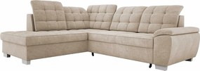 Narożnik LOTTA w tkaninie ASTI, 258x212cm – elegancki design, funkcja spania i pojemny schowek, układ lewy, kolor: BEŻ