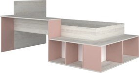 Łóżko piętrowe 90 x 200 cm ze skrzynią i i biurkiem - Naturalny i różowy + Stelaż - RIGALI